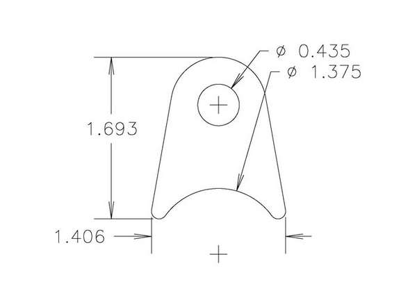 4130 1/8" THK, 7/16" HOLE, 7/8" HT, 1 3/8" TUBE RADIUS CHASSIS TAB - QTY 20